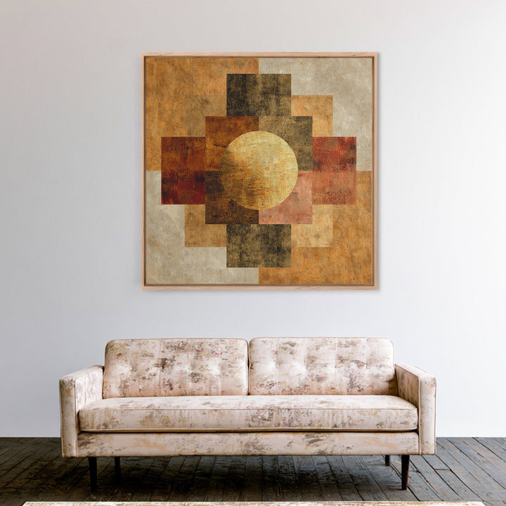 Gold Tonal Sunburst Medallion Canvas Print, Monochrome Art, Dopamine Decor, Living Room Decor, Fine Art, Mono, Modern Decor, MON-1x1-14