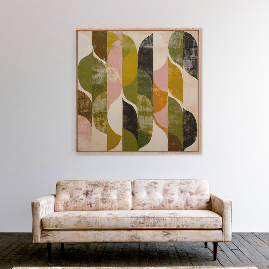 Olive Green Abstract Leaf Pattern Canvas Print, Monochrome Art, Living Room Decor, Watercolor Art, Mono, Printable Art, MON-1x1-20