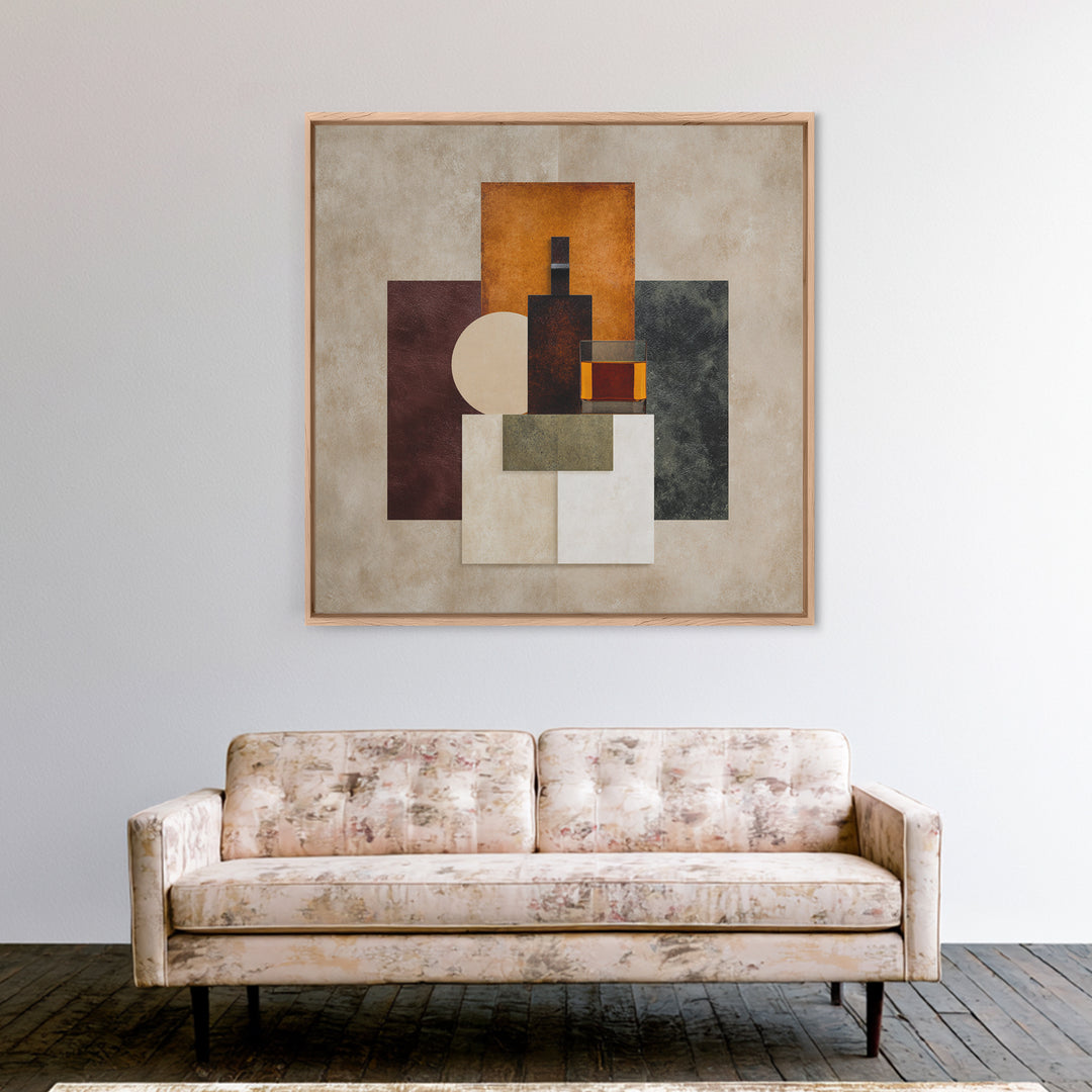 Brown Leather and Whiskey Still Life Canvas Print, Monochrome Art, Original Painting, Living Room Decor, Fine Art, Mono, MON-1x1-23