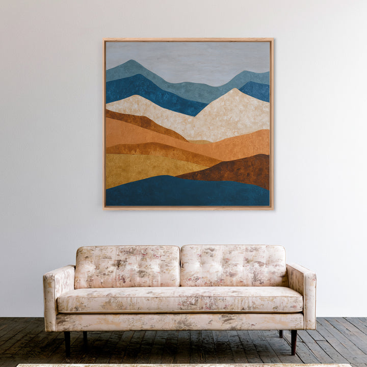 Blue Mountain Ridge Layers Framed Canvas Print, Monochrome Art, Modern Wall Art, Living Room Decor, Mono, Statement Artwork, MON-1x1-24