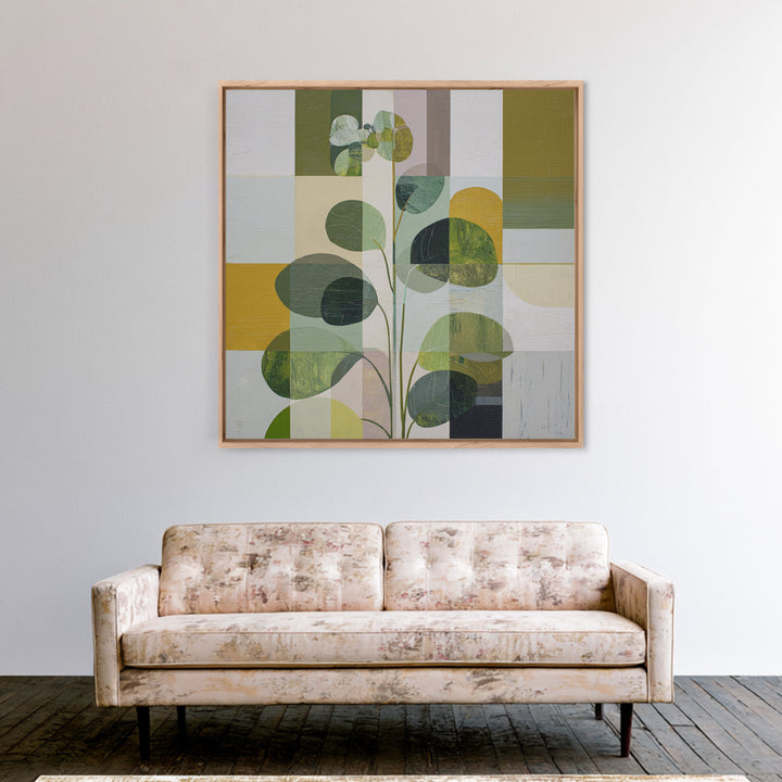 Green Botanical Study Framed Canvas Print, Monochrome Art, Digital Print, Living Room Decor, Oil Painting, Mono, Modern Art, MON-1x1-27