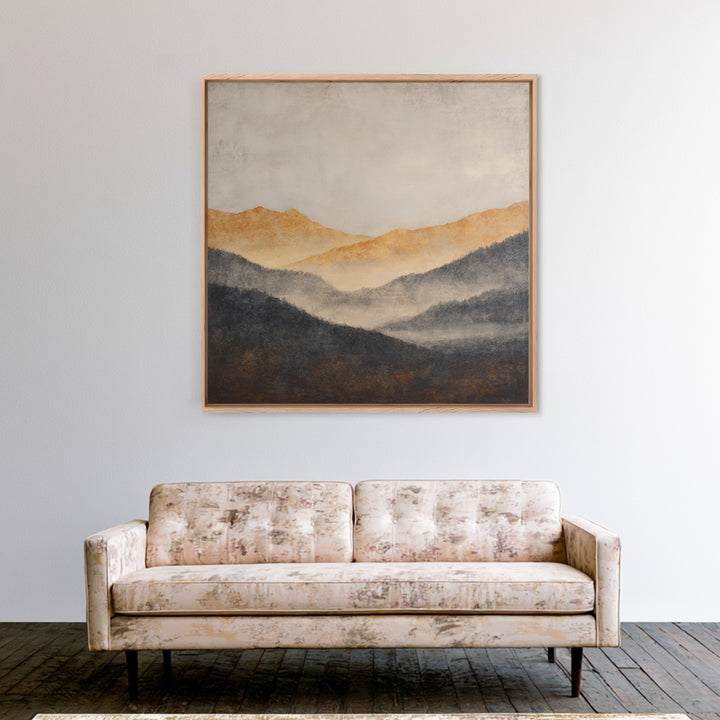 Charcoal Mountain Landscape Framed Canvas Print, Monochrome Art, Printable Wall Art, Living Room Decor, Fine Art, Mono, MON-1x1-28