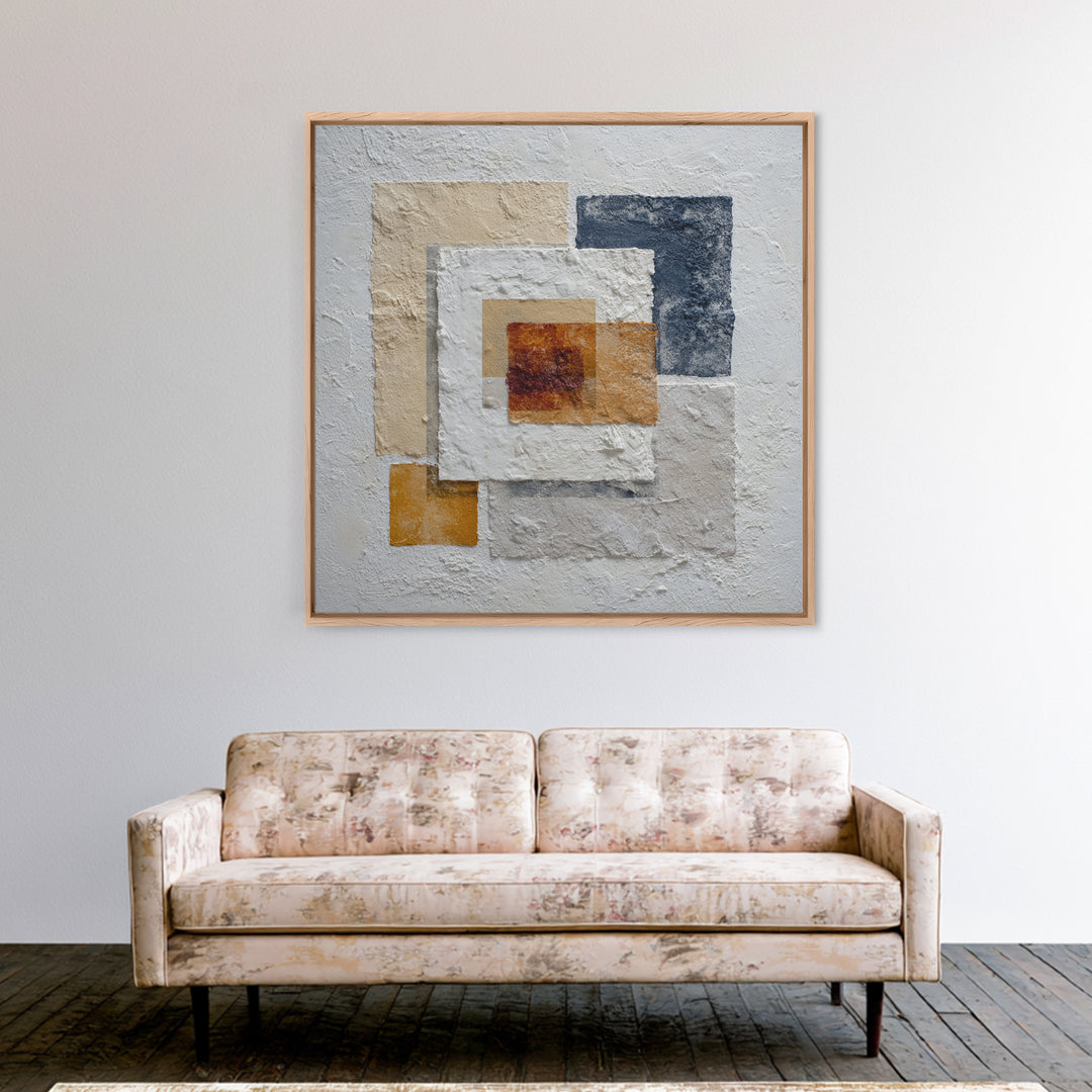 Ivory White Plaster Texture Composition Framed Canvas Print, Monochrome Art, Modern Decor, Living Room Decor, Fine Art, Mono, MON-1x1-29