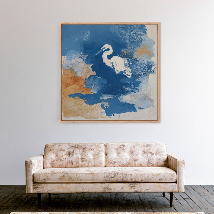 Blue Heron in Monochrome Navy Palette Framed Canvas Print, Monochrome Art, Gallery Decor, Living Room Decor, Fine Art, Mono, MON-1x1-32