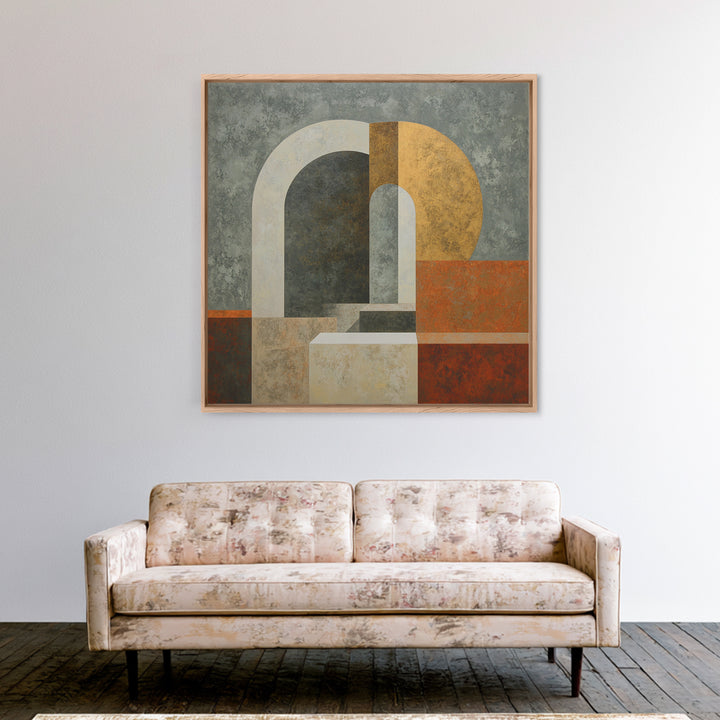 Gray Architectural Arch and Shadow Study Framed Canvas Print, Monochrome Art, Abstract Painting, Living Room Decor, MON-1x1-34
