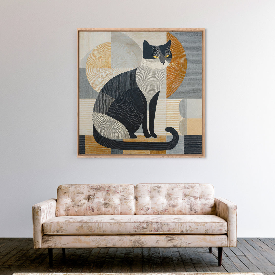 Monochrome Cat Portrait Canvas Print, Monochrome Art, Printable Art, Living Room Decor, Oil Painting, Mono, Minimalist Wall Art, MON-1x1-35