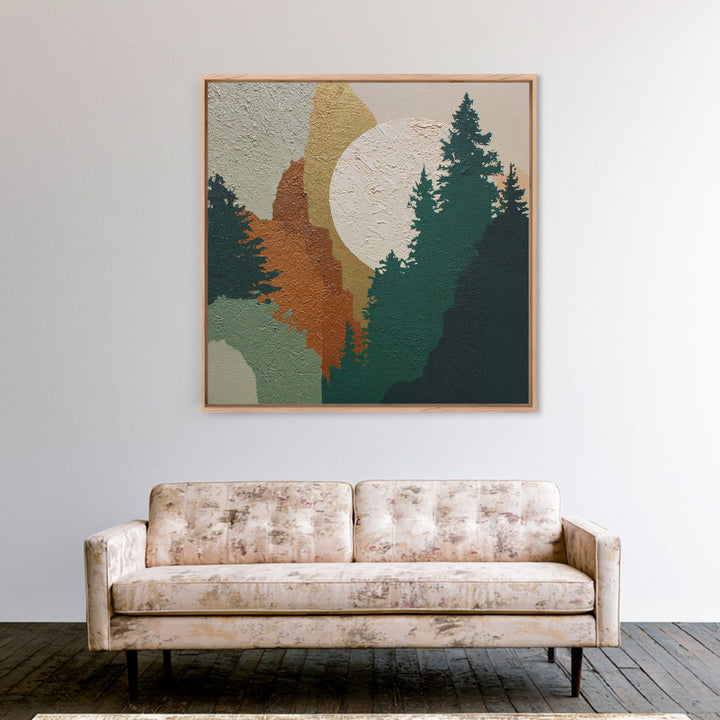 Deep Green Forest Silhouette Study Framed Canvas Print, Monochrome Art, Minimalist Wall Art, Living Room Decor, Fine Art, Mono, MON-1x1-37
