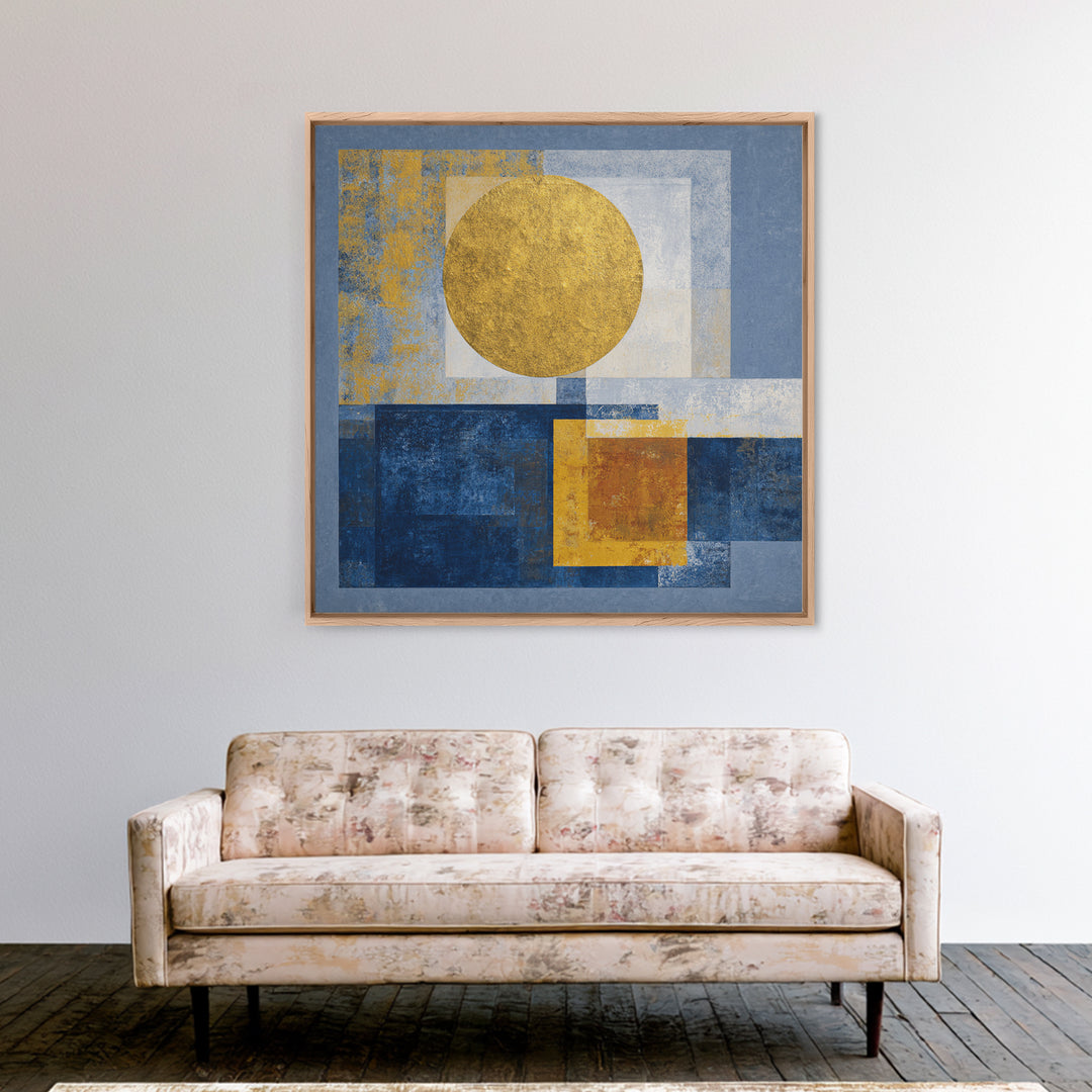 Gold Tonal Sunburst Medallion Framed Canvas Print, Monochrome Art, Wallpaper Mural, Living Room Decor, Fine Art, Mono, MON-1x1-38