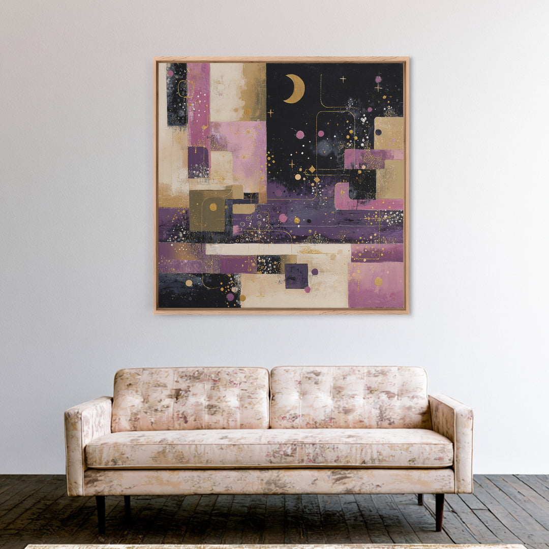 Purple Night Sky Framed Canvas Print, Monochrome Art, Living Room Decor, Fine Art, Mono, Gallery Decor, Neutral Decor, MON-1x1-39