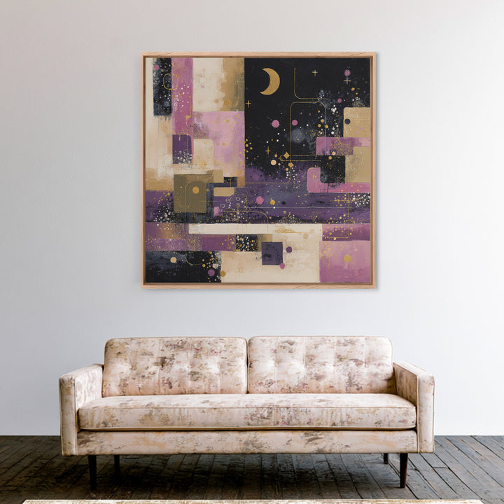 Purple Night Sky Framed Canvas Print, Monochrome Art, Living Room Decor, Fine Art, Mono, Gallery Decor, Neutral Decor, MON-1x1-39