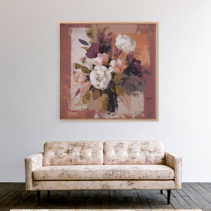 Monochrome Floral Bouquet Framed Canvas Print, Monochrome Art, Unique Wall Art, Living Room Decor, Mono, Fine Art Print, MON-1x1-42