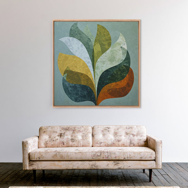 Olive Green Abstract Leaf Pattern Framed Canvas Print, Monochrome Art, Large Wall Art, Living Room Decor, Fine Art, Mono, MON-1x1-44