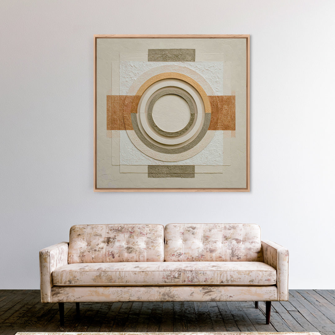 Cream on Cream Minimalist Forms Framed Canvas Print, Monochrome Art, Modern Wall Art, Living Room Decor, Fine Art, Mono, MON-1x1-46