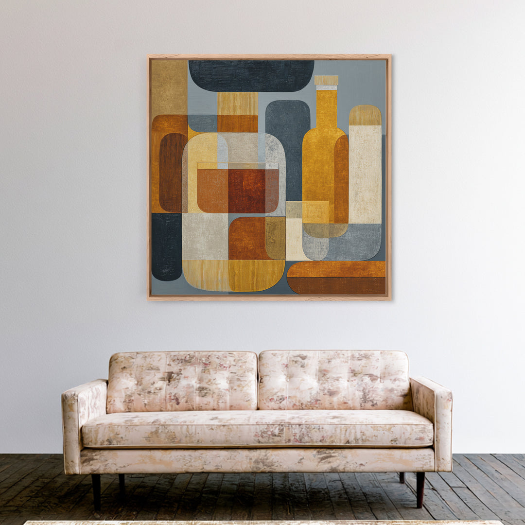 Brown Leather and Whiskey Still Life Framed Canvas Print, Monochrome Art, Textured Wall Art, Living Room Decor, Fine Art, Mono, MON-1x1-47