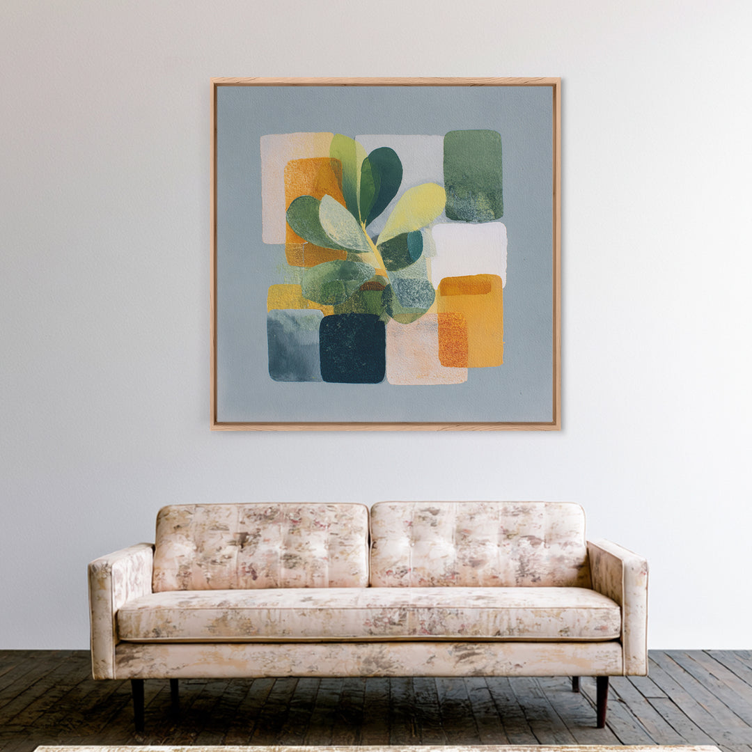 Green Botanical Study Framed Canvas Print, Monochrome Art, Wallpaper Mural, Living Room Decor, Watercolor Art, Mono, MON-1x1-51