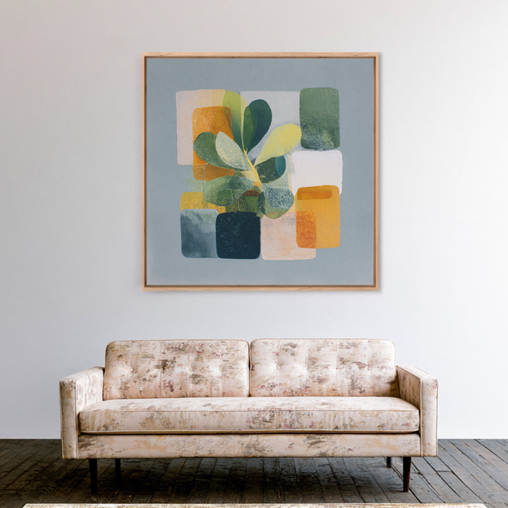 Green Botanical Study Framed Canvas Print, Monochrome Art, Wallpaper Mural, Living Room Decor, Watercolor Art, Mono, MON-1x1-51