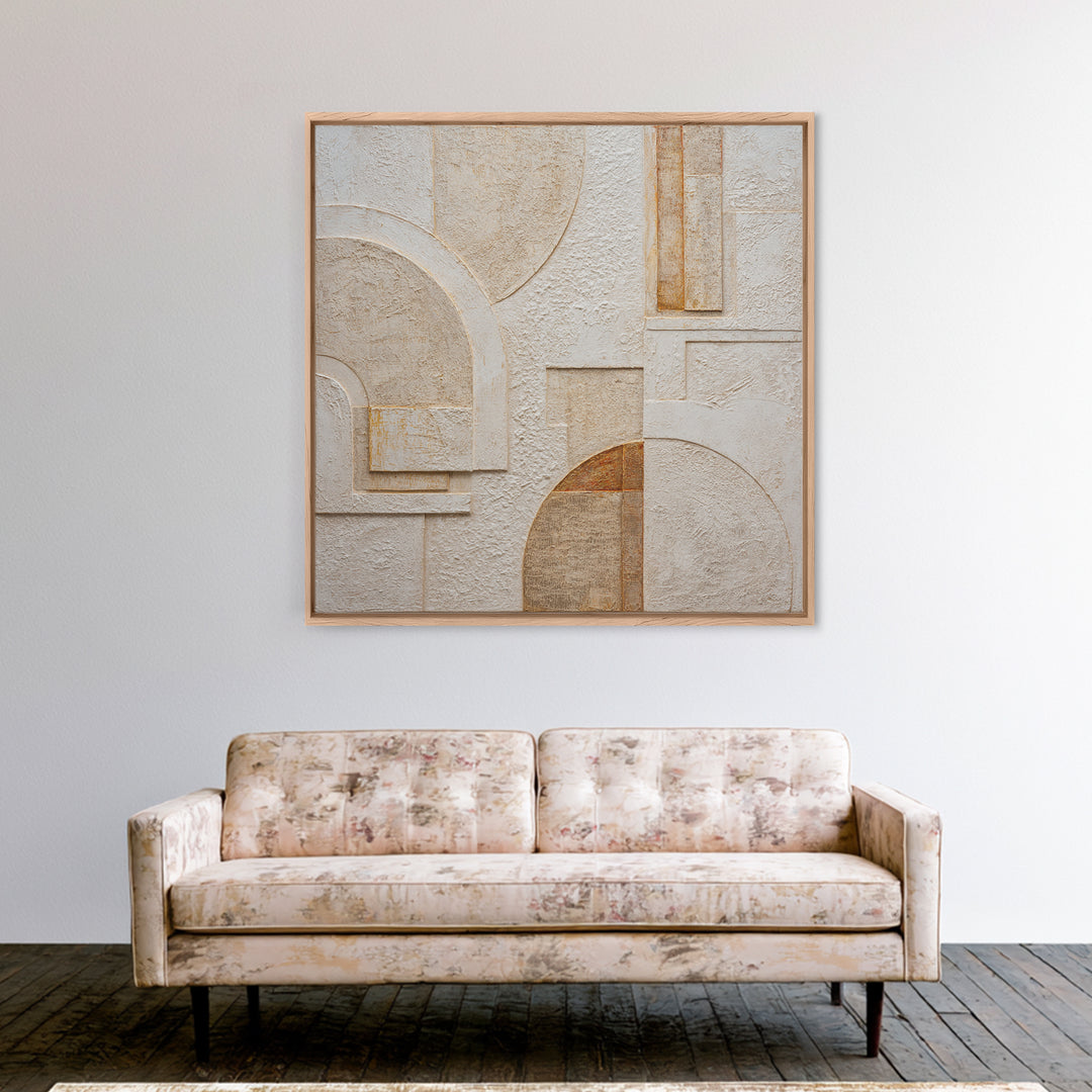 Ivory White Plaster Texture Composition Framed Canvas Print, Monochrome Art, Modern Decor, Living Room Decor, Fine Art, Mono, MON-1x1-53