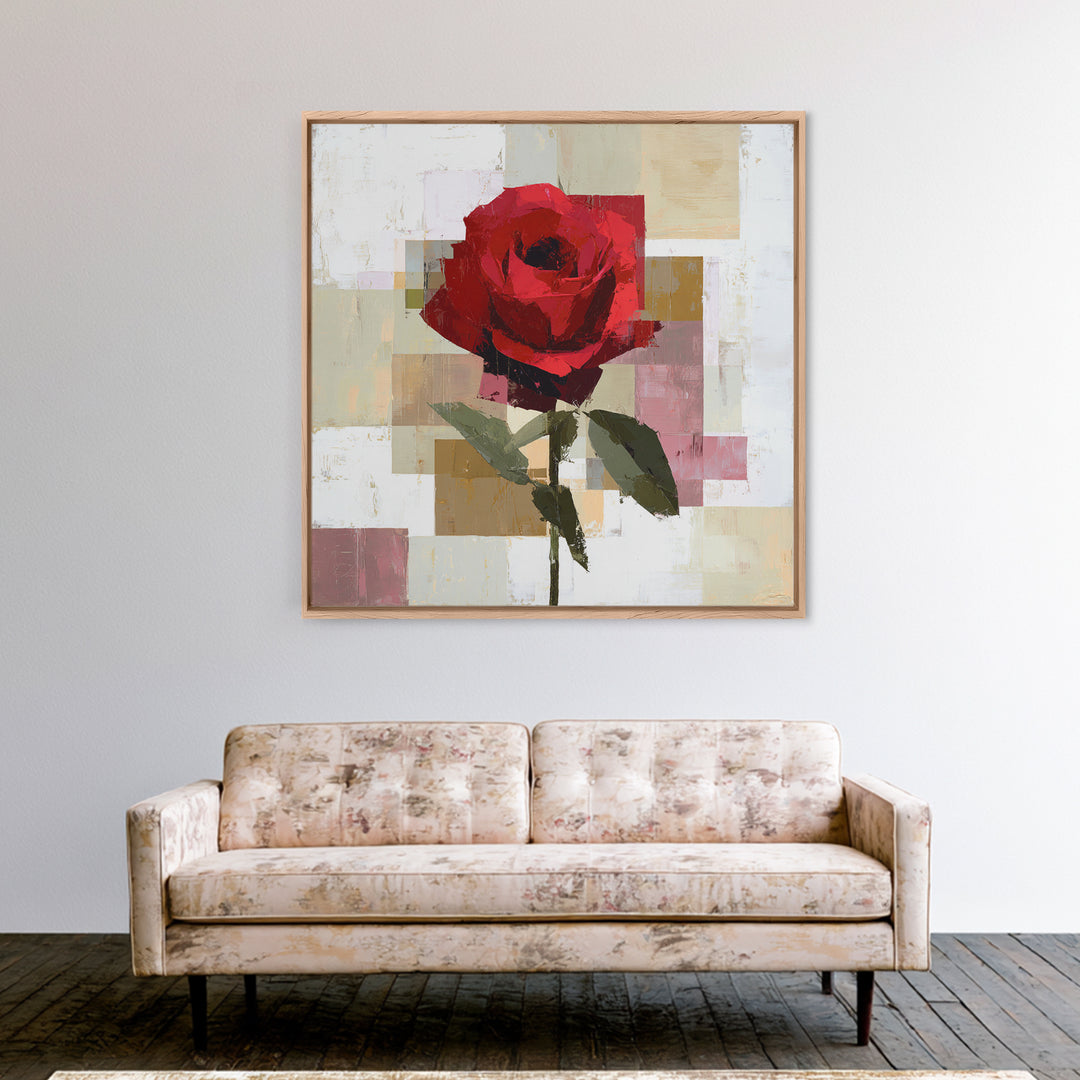 Single Red Rose Rendered Only Canvas Print, Monochrome Art, Modern Art, Living Room Decor, Watercolor Art, Mono, MON-1x1-55