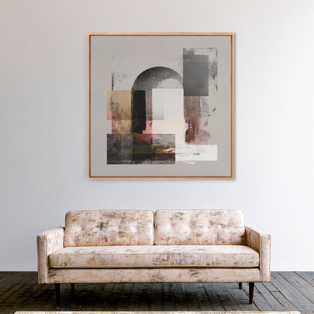 Gray Architectural Arch and Shadow Study Framed Canvas Print, Monochrome Art, Abstract Painting, Living Room Decor, MON-1x1-58