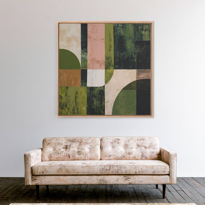 Deep Green Forest Silhouette Study Framed Canvas Print, Monochrome Art, Minimalist Wall Art, Living Room Decor, Fine Art, Mono, MON-1x1-61