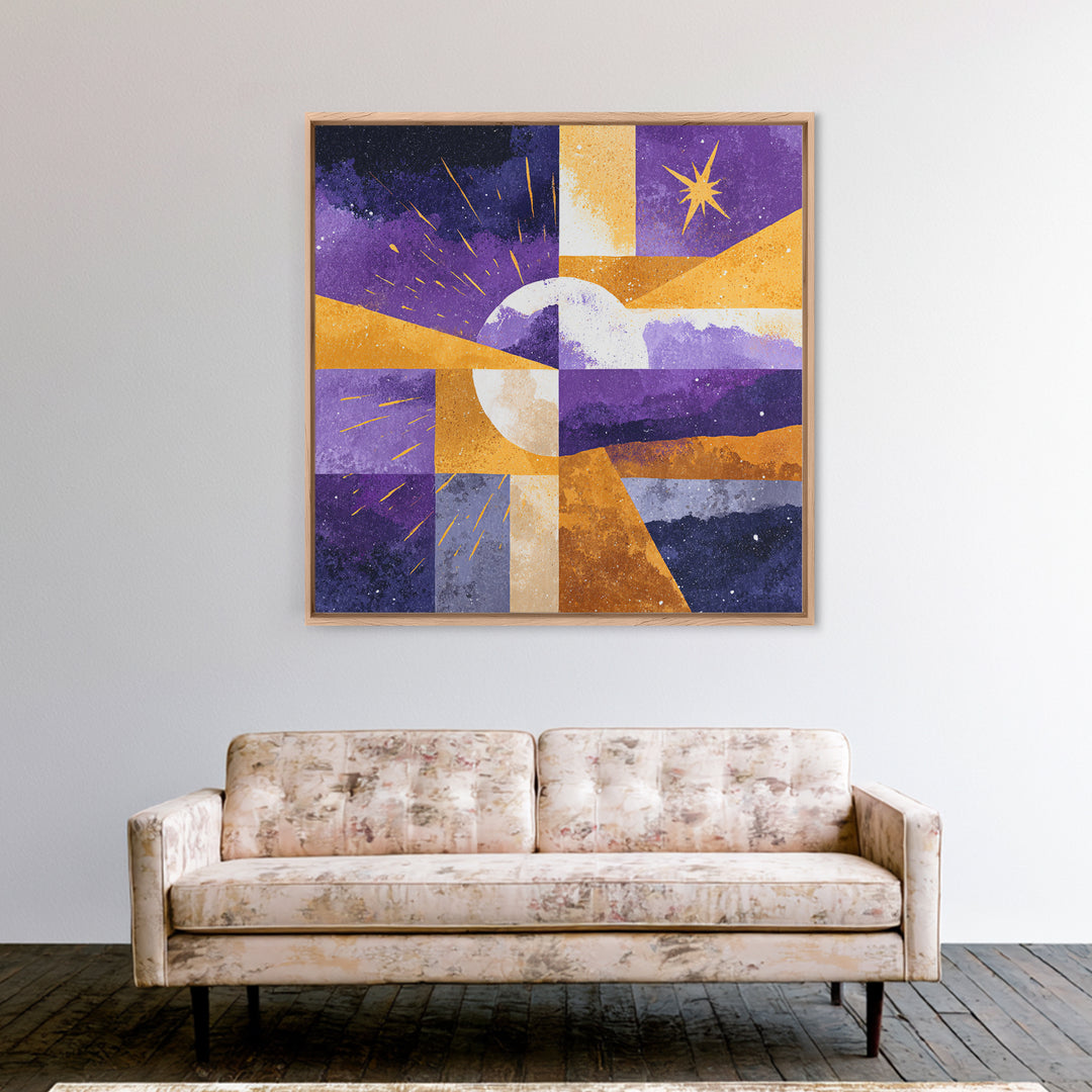 Purple Night Sky Framed Canvas Print, Monochrome Art, Minimalist Wall Art, Living Room Decor, Fine Art, Mono, Minimalist Decor, MON-1x1-63