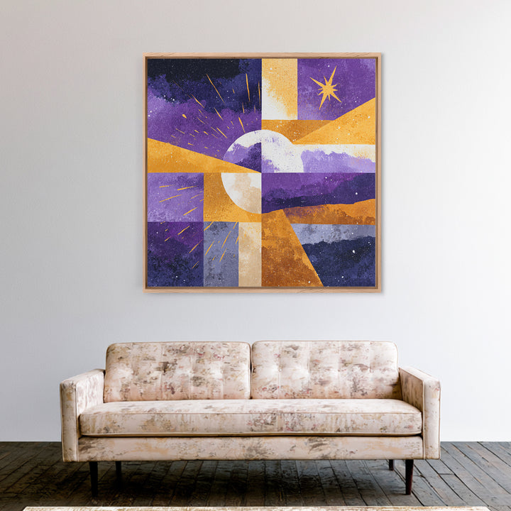Purple Night Sky Framed Canvas Print, Monochrome Art, Minimalist Wall Art, Living Room Decor, Fine Art, Mono, Minimalist Decor, MON-1x1-63