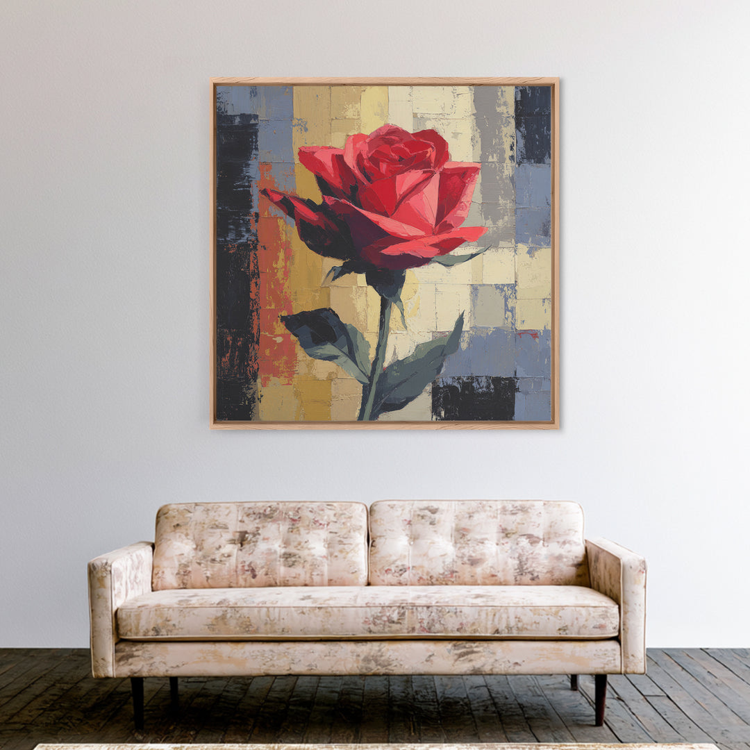 Single Red Rose Rendered Only Framed Canvas Print, Monochrome Art, Large Wall Art, Living Room Decor, Fine Art, Mono, MON-1x1-7