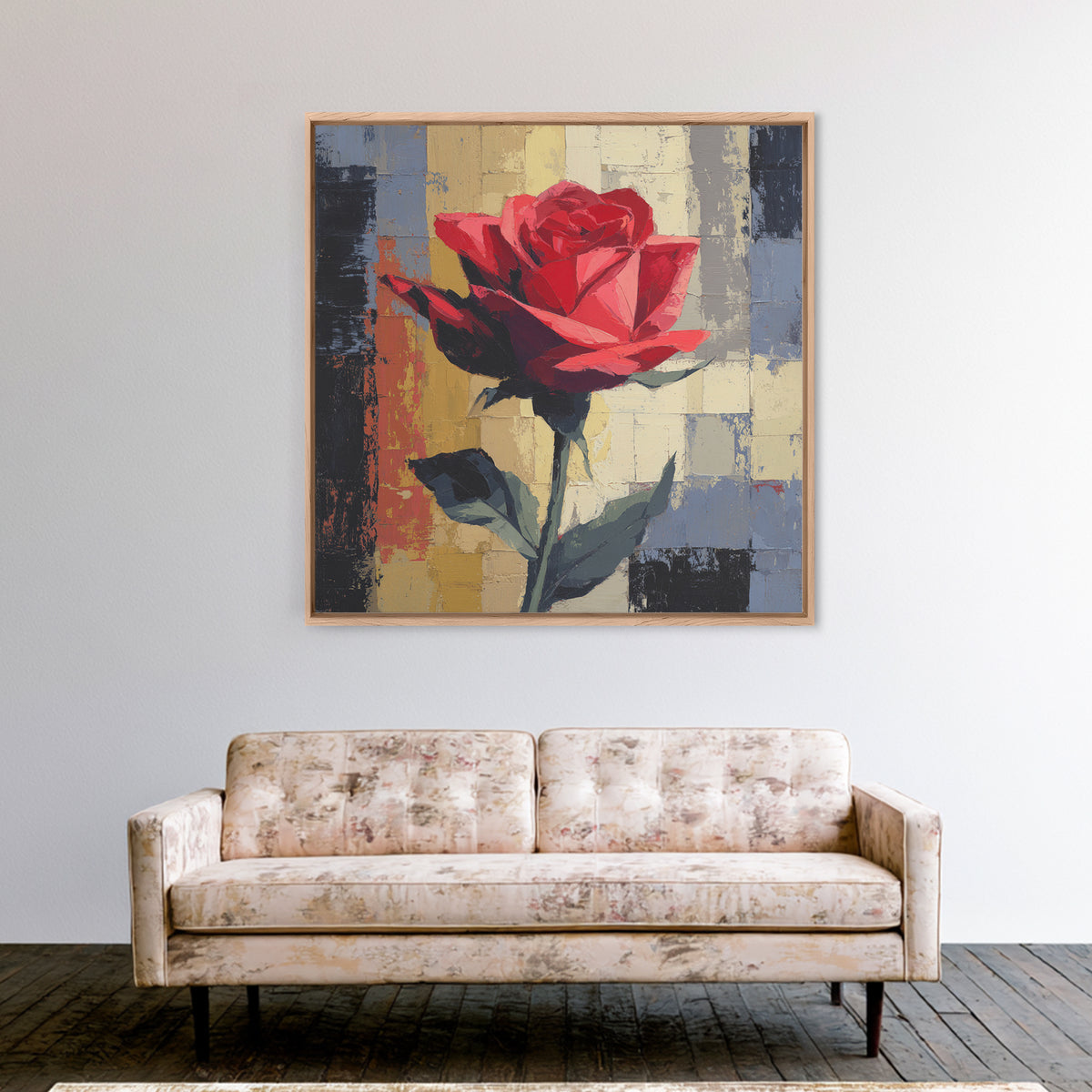 Single Red Rose Rendered Only Framed Canvas Print, Monochrome Art, Large Wall Art, Living Room Decor, Fine Art, Mono, MON-1x1-7