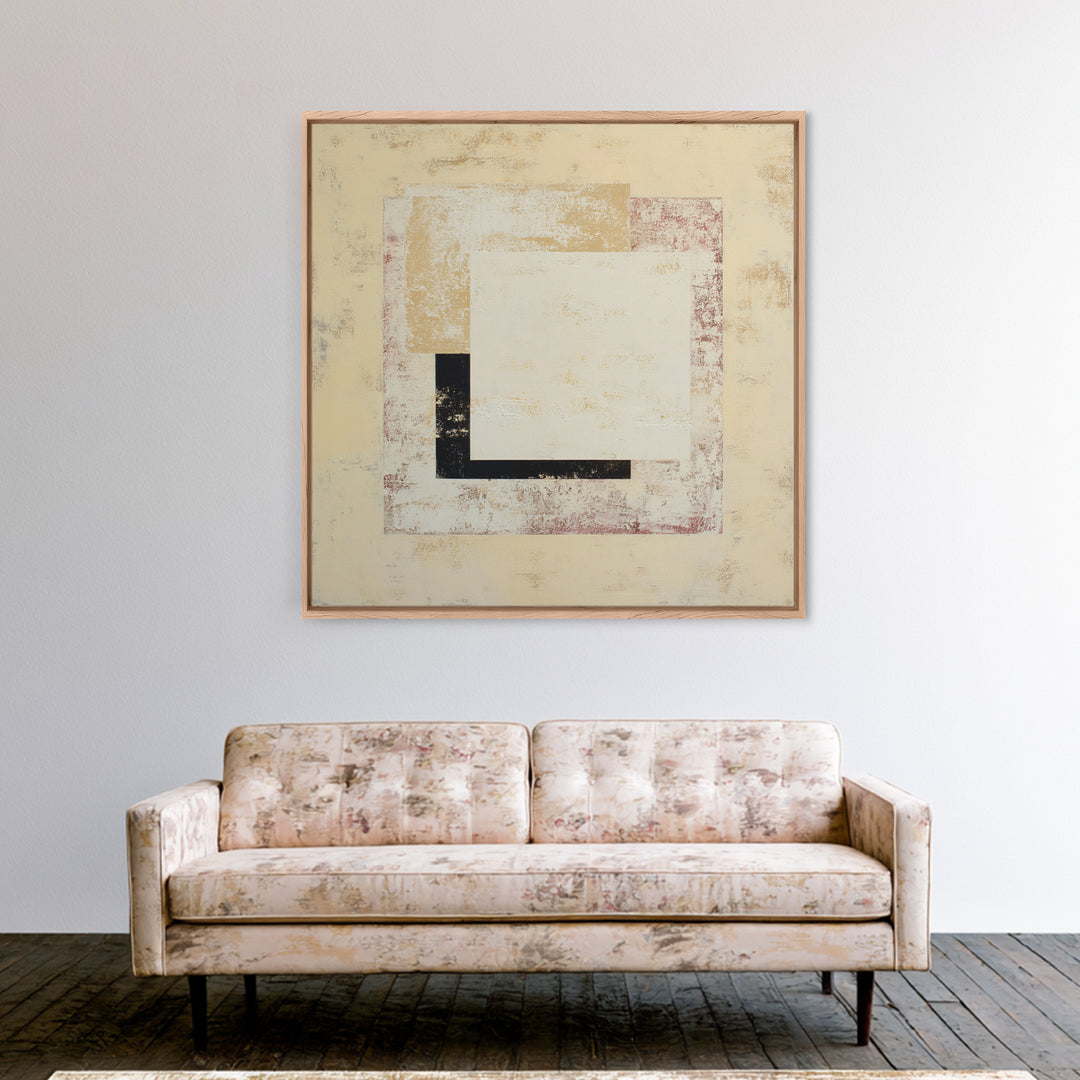 Cream on Cream Minimalist Forms Framed Canvas Print, Monochrome Art, Modern Wall Art, Living Room Decor, Fine Art, Mono, MON-1x1-70