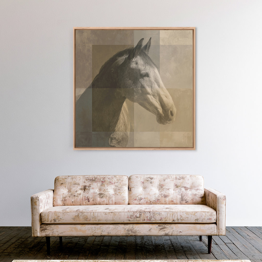 Sepia Horse Portrait Framed Canvas Print, Monochrome Art, Minimalist Wall Art, Living Room Decor, Oil Painting, Mono, MON-1x1-74