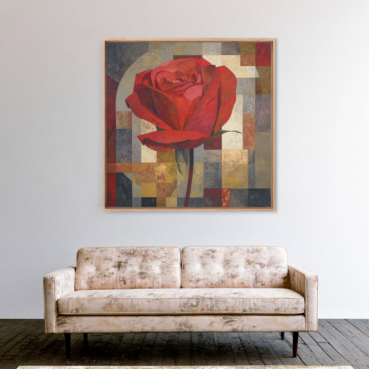 Single Red Rose Rendered Only Framed Canvas Print, Monochrome Art, Modern Decor, Living Room Decor, Oil Painting, Mono, MON-1x1-79