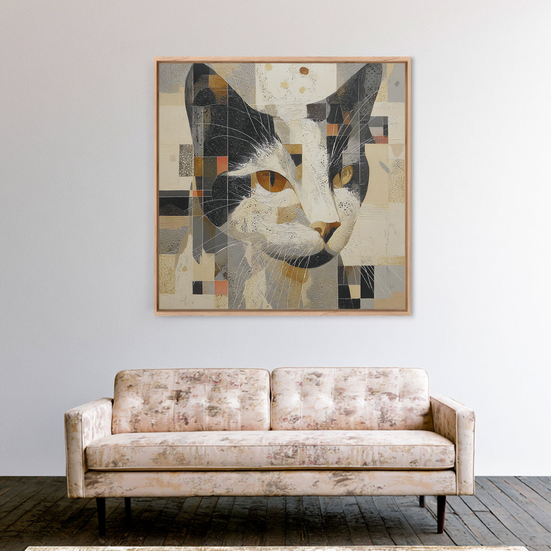 Monochrome Cat Portrait Framed Canvas Print, Monochrome Art, Fine Art Print, Living Room Decor, Fine Art, Mono, Digital Prints, MON-1x1-83