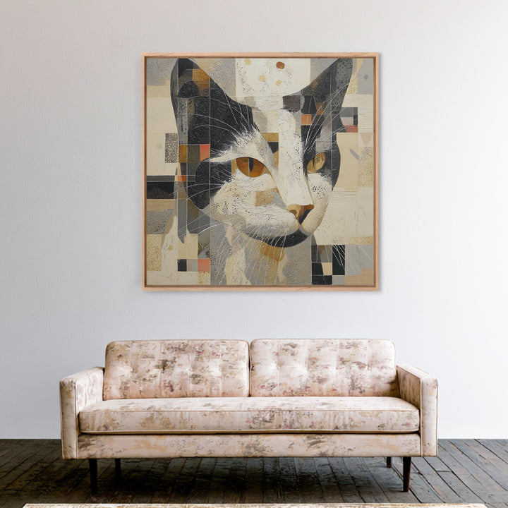 Monochrome Cat Portrait Framed Canvas Print, Monochrome Art, Fine Art Print, Living Room Decor, Fine Art, Mono, Digital Prints, MON-1x1-83