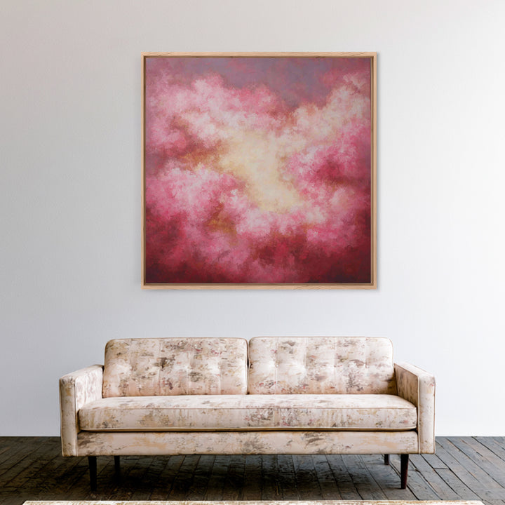 All Pink Cloudscape Framed Canvas Print, Monochrome Art, Abstract Painting, Living Room Decor, Abstract Art, Mono, Luxury Decor, MON-1x1-84