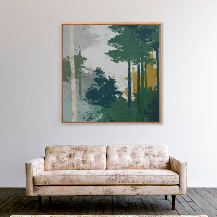 Deep Green Forest Silhouette Study Canvas Print, Monochrome Art, Statement Artwork, Living Room Decor, Oil Painting, Mono, MON-1x1-85