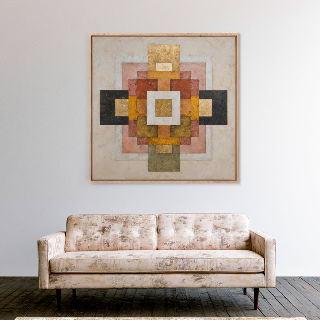 Gold Tonal Sunburst Medallion Canvas Print, Monochrome Art, Neutral Decor, Living Room Decor, Fine Art, Mono, Home Decor, MON-1x1-86