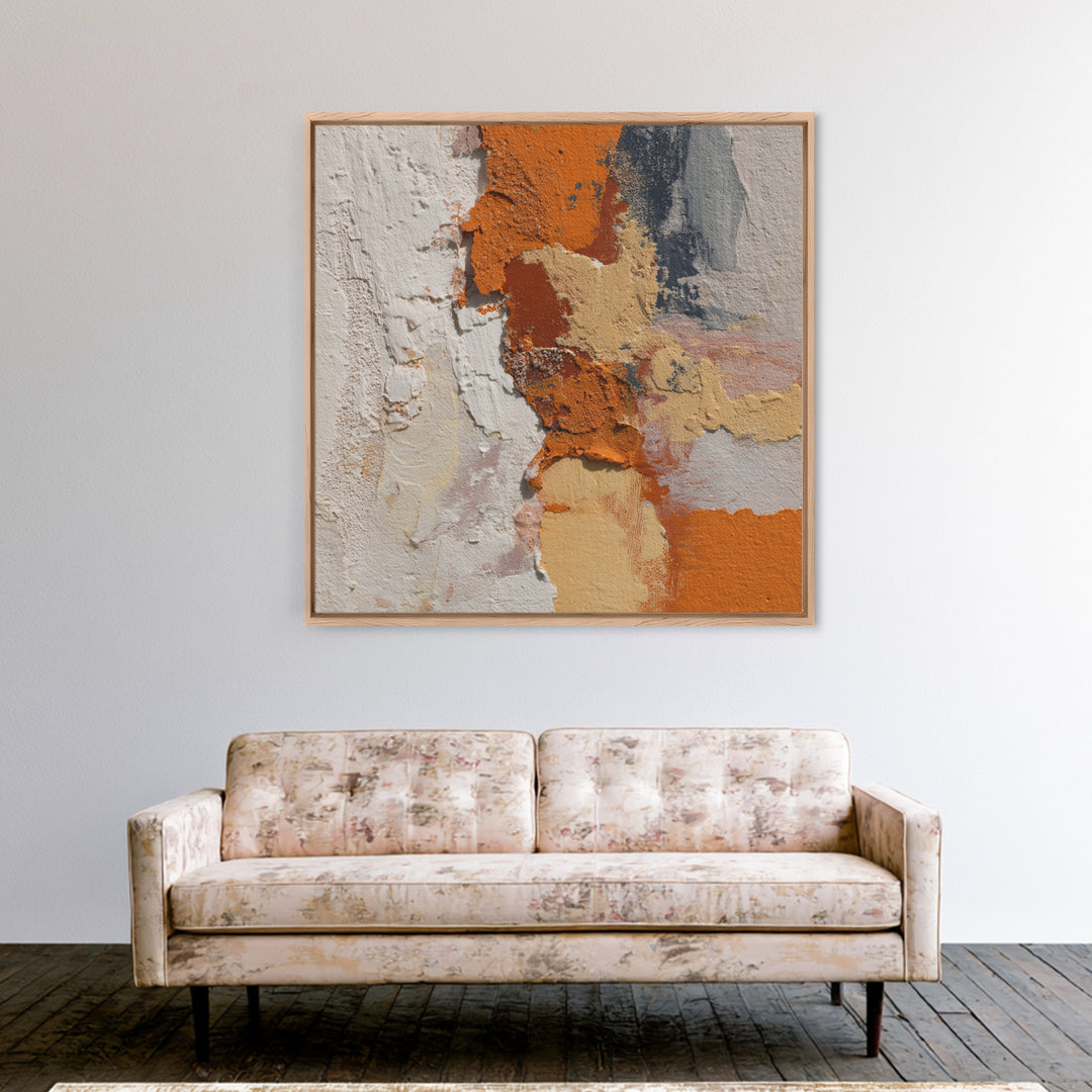 Burnt Orange Canyon Abstraction Framed Canvas Print, Monochrome Art, Textured Painting, Living Room Decor, Oil Painting, Mono, MON-1x1-88