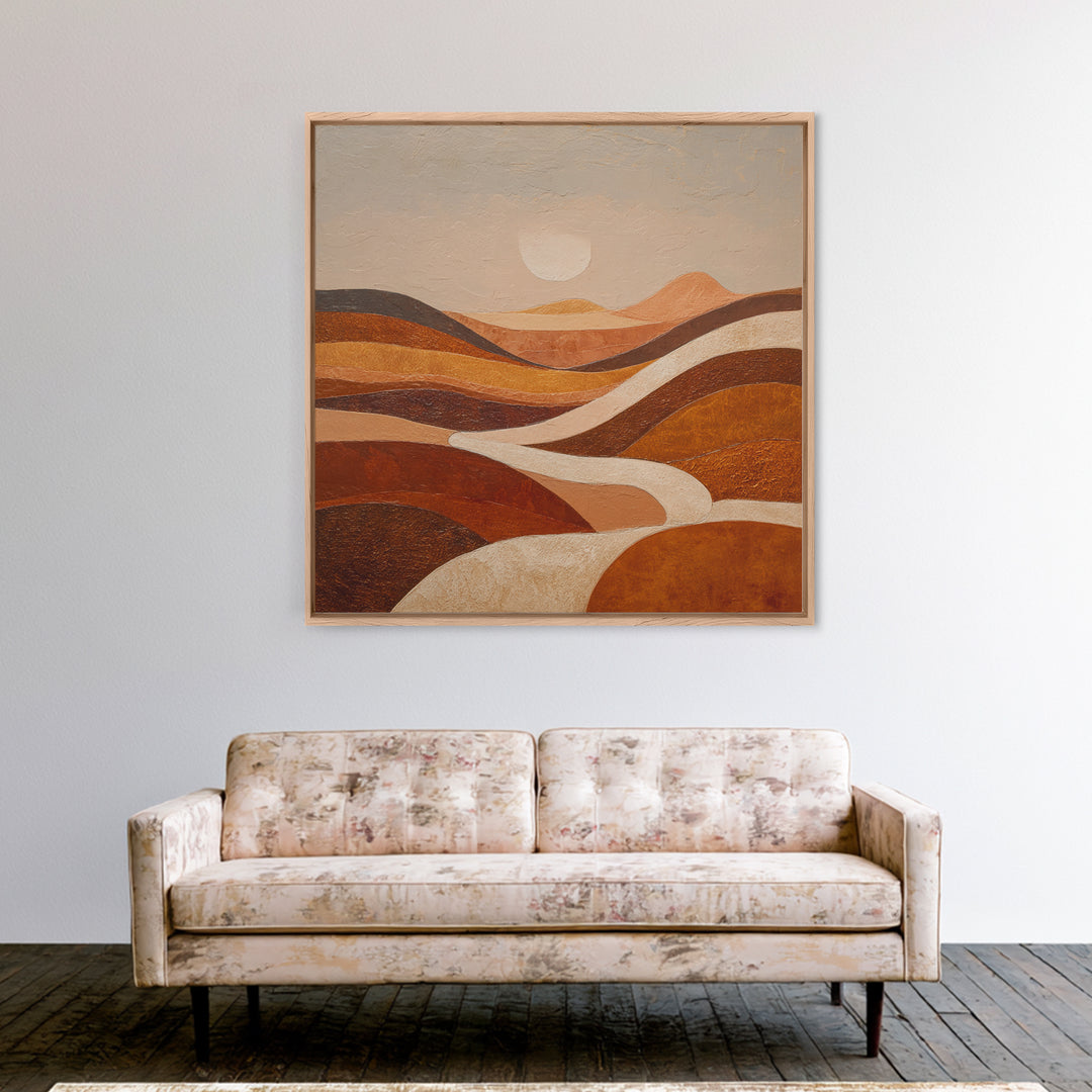 Warm Brown Desert Landscape Canvas Print, Monochrome Art, Moody Wall Art, Living Room Decor, Watercolor Art, Mono, MON-1x1-9