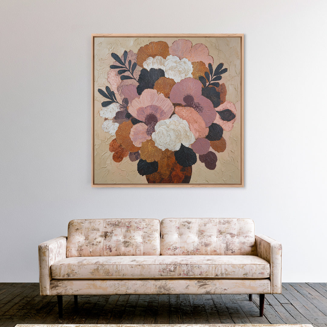 Monochrome Floral Bouquet Canvas Print, Monochrome Art, Modern Art, Living Room Decor, Oil Painting, Mono, Textured Painting, MON-1x1-90
