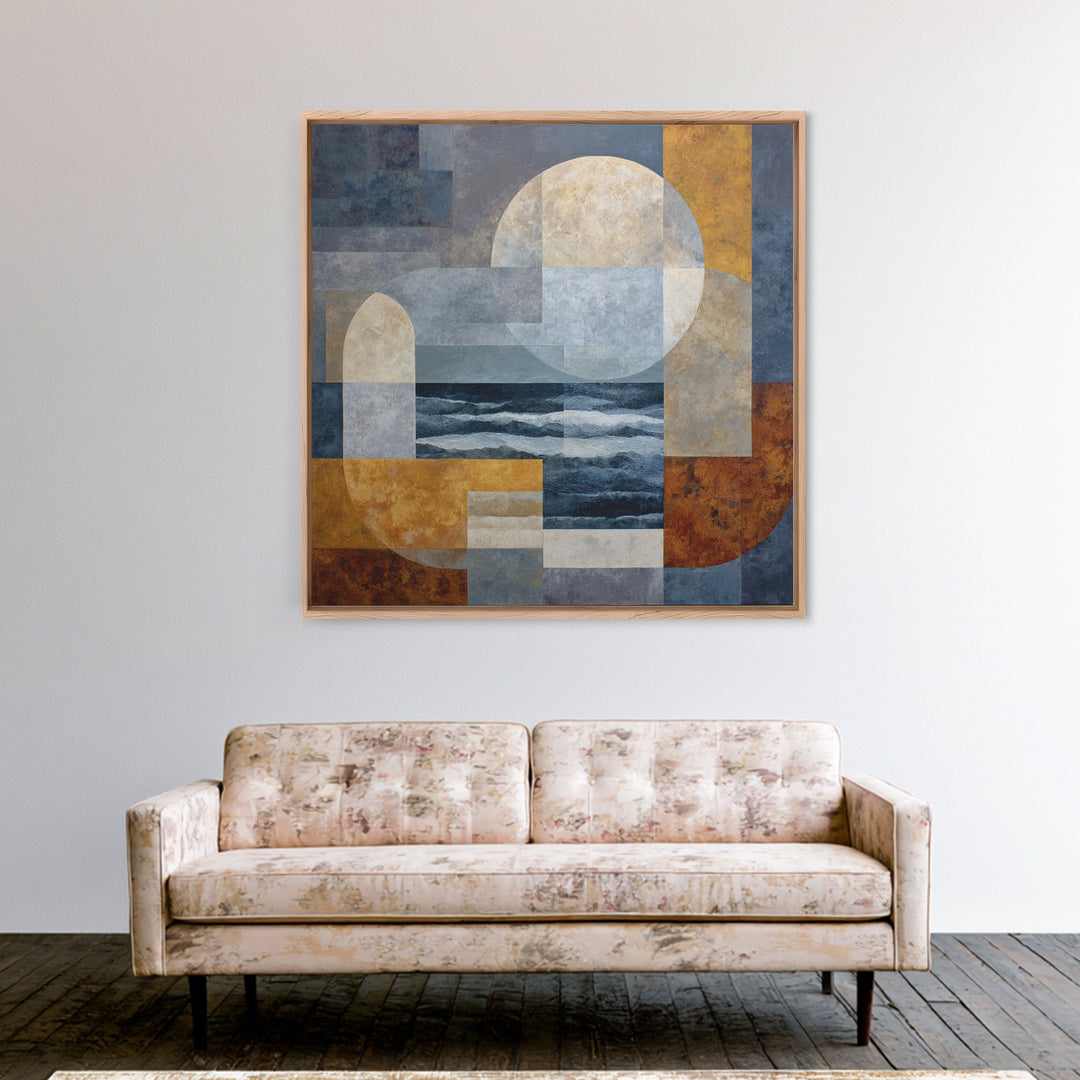 Silver Ocean Moonlight Scene Canvas Print, Monochrome Art, Boho Decor, Living Room Decor, Fine Art, Mono, Digital Art, MON-1x1-91