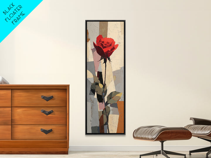 Single Red Rose Rendered Only Canvas Print, Monochrome Art, Mid Century Modern, Living Room Decor, Mono, Boho Wall Art, MON-1x3-43