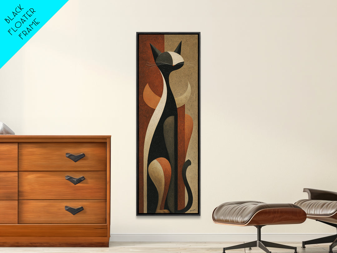 Monochrome Cat Portrait Framed Canvas Print, Monochrome Art, Original Painting, Living Room Decor, Oil Painting, Mono, MON-1x3-47