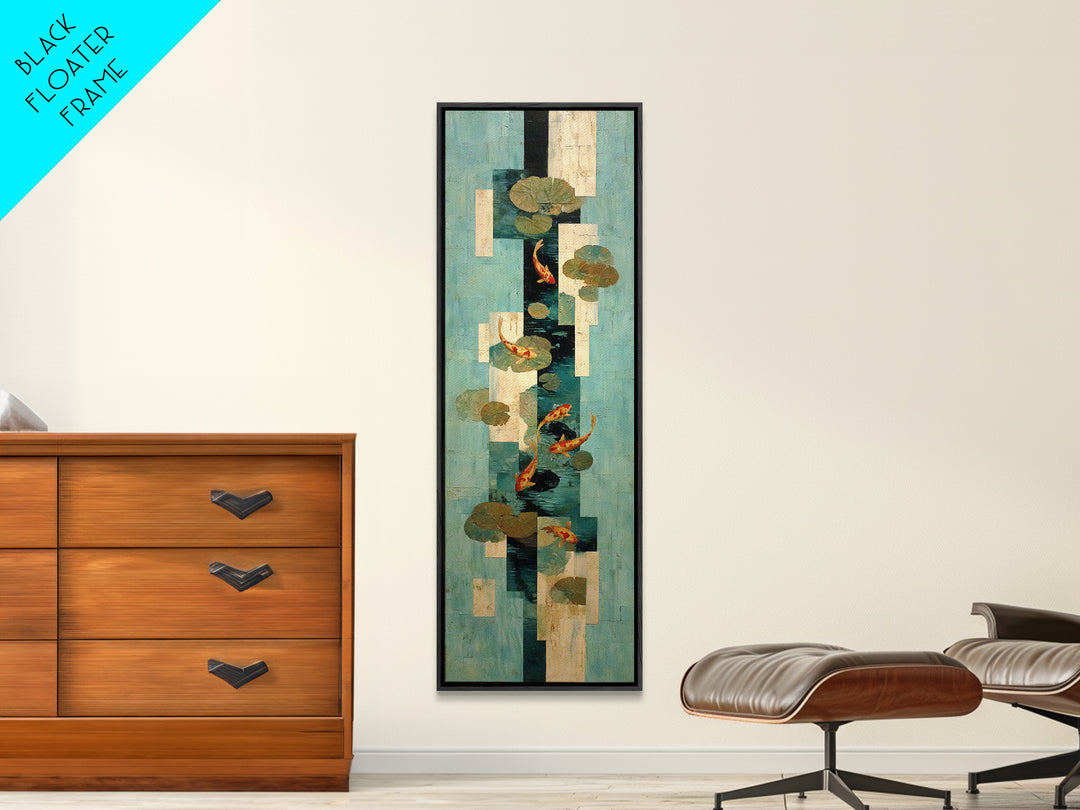 Teal Koi Fish on Tonal Water Canvas Print, Monochrome Art, Wallpaper Mural, Living Room Decor, Fine Art, Mono, MON-1x3-5