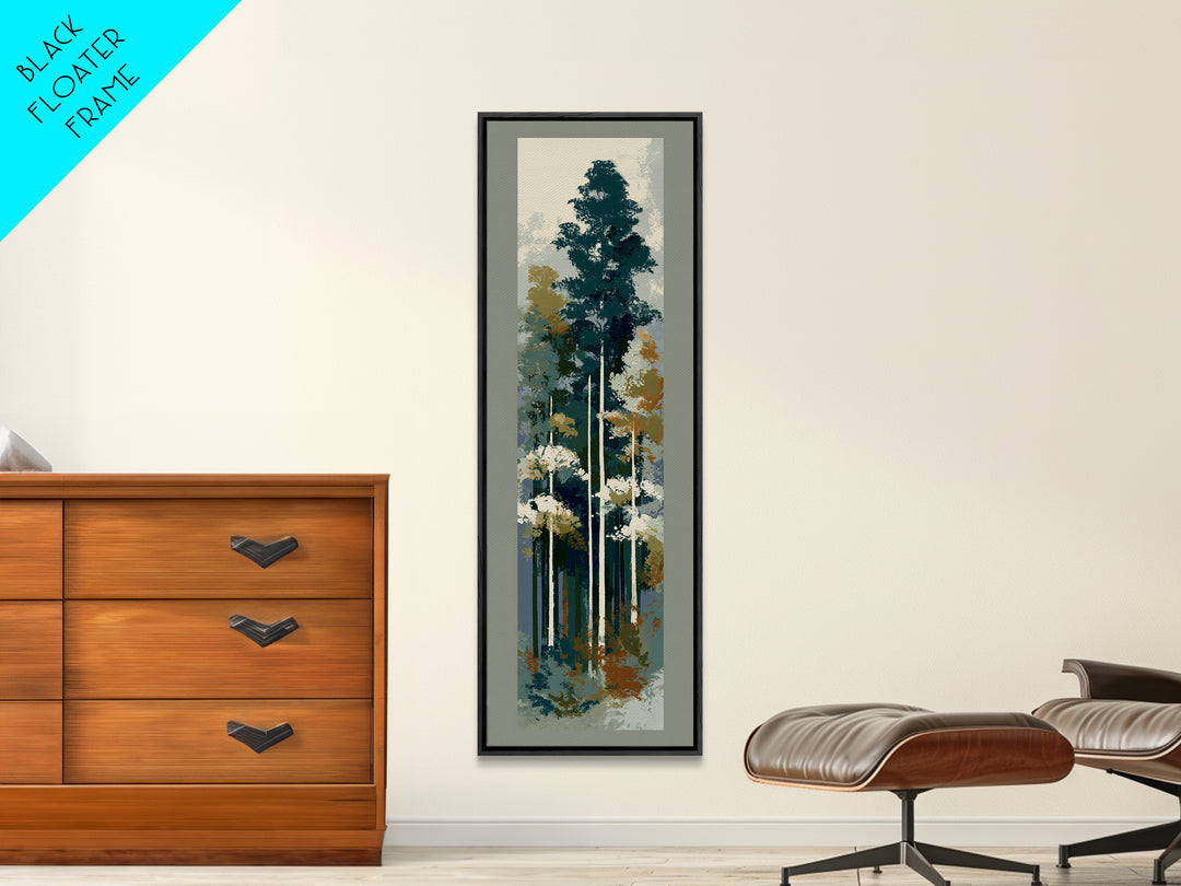 Deep Green Forest Silhouette Study Canvas Print, Monochrome Art, Living Room Decor, Oil Painting, Mono, Printable Art, MON-1x3-73