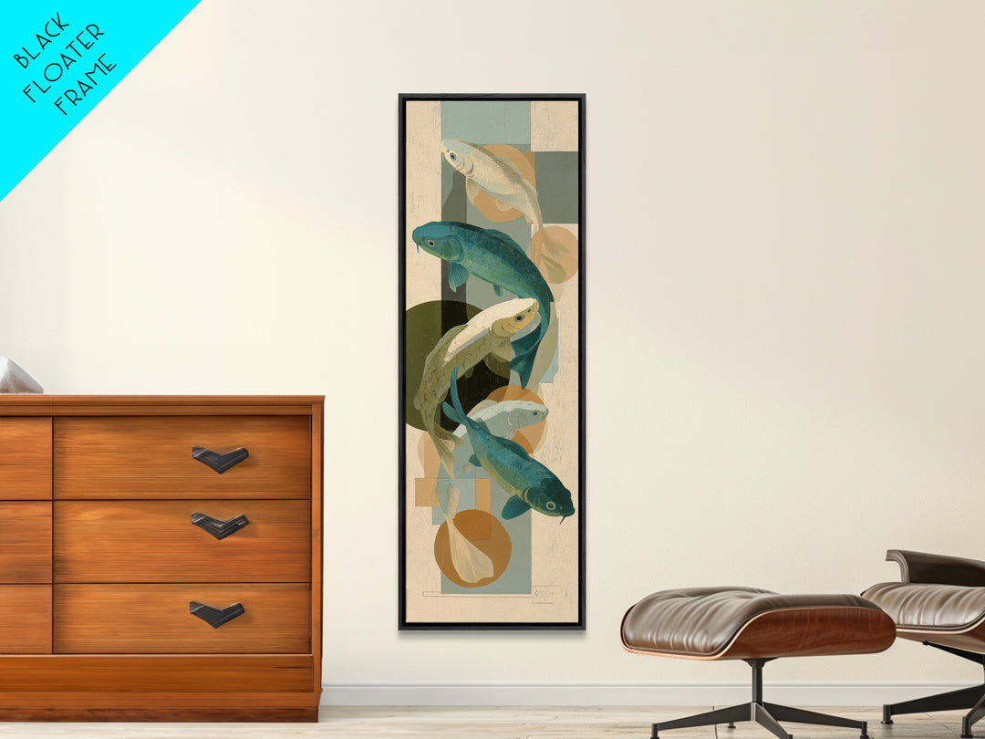 Teal Koi Fish on Tonal Water Canvas Print, Monochrome Art, Luxury Decor, Living Room Decor, Fine Art, Mono, Printable Wall Art, MON-1x3-77