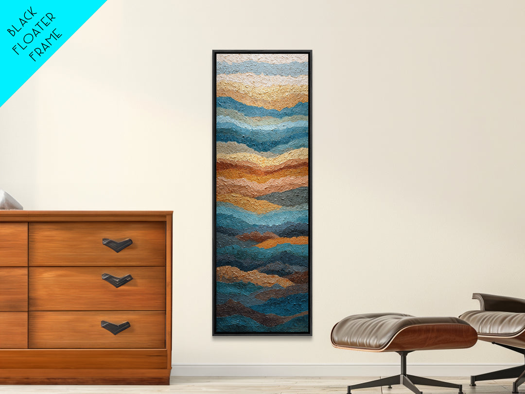 Blue Mountain Ridge Layers Framed Canvas Print, Monochrome Art, Original Painting, Living Room Decor, Oil Painting, Mono, MON-1x3-84