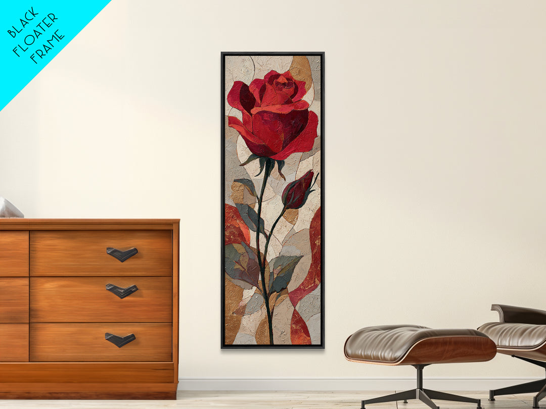 Single Red Rose Rendered Only Framed Canvas Print, Monochrome Art, Bedroom Wall Art, Living Room Decor, Oil Painting, Mono, MON-1x3-91