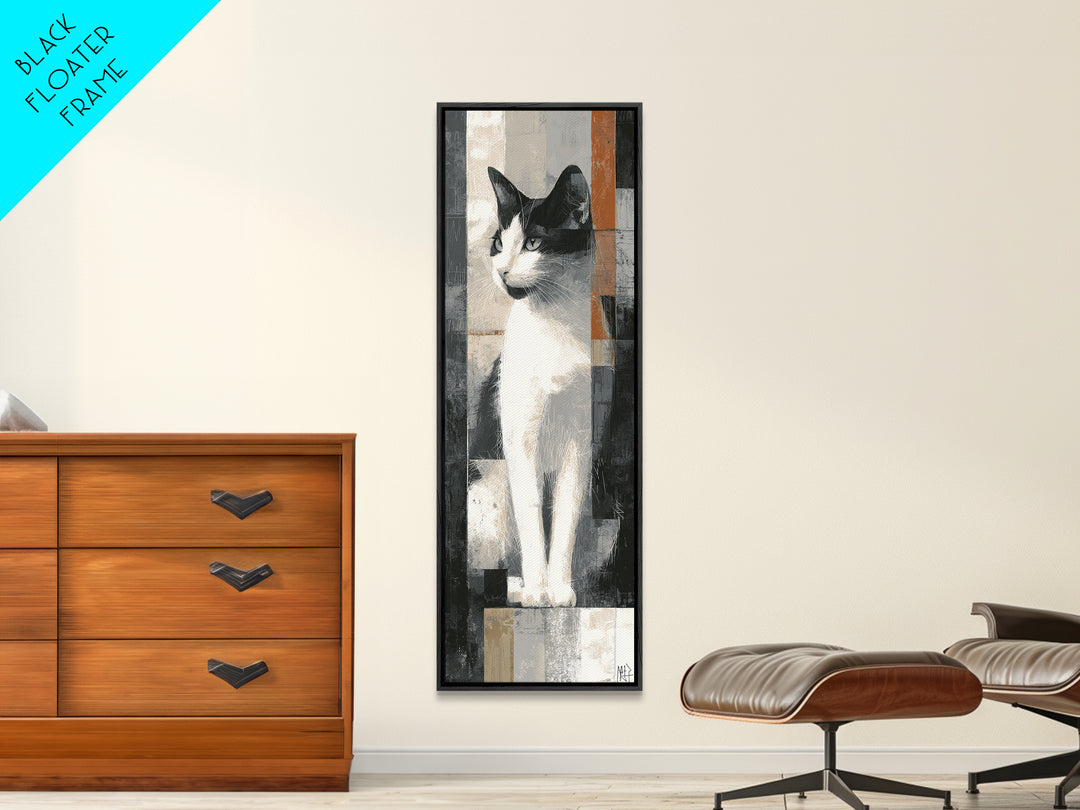Monochrome Cat Portrait Canvas Print, Monochrome Art, Abstract Painting, Living Room Decor, Fine Art, Mono, Luxury Decor, MON-1x3-95