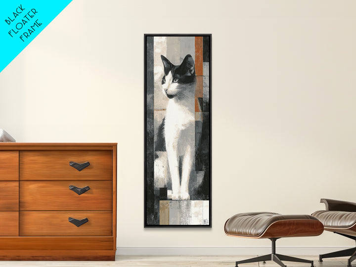 Monochrome Cat Portrait Canvas Print, Monochrome Art, Abstract Painting, Living Room Decor, Fine Art, Mono, Luxury Decor, MON-1x3-95