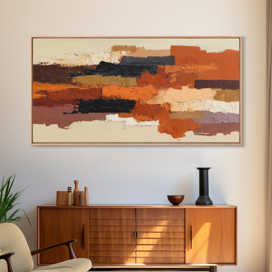 Burnt Orange Canyon Abstraction Framed Canvas Print, Monochrome Art, Luxury Decor, Living Room Decor, Fine Art, Mono, MON-2x1-12